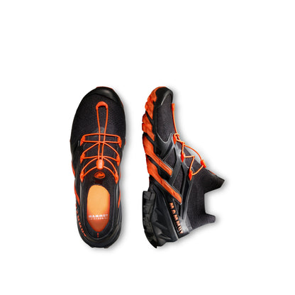 Mammut Aegility Pro Mid Drytech apavi vīriešu Black-Vibrant Orange Puszābaki Pārgājienu apavi Taku skriešanas apavi